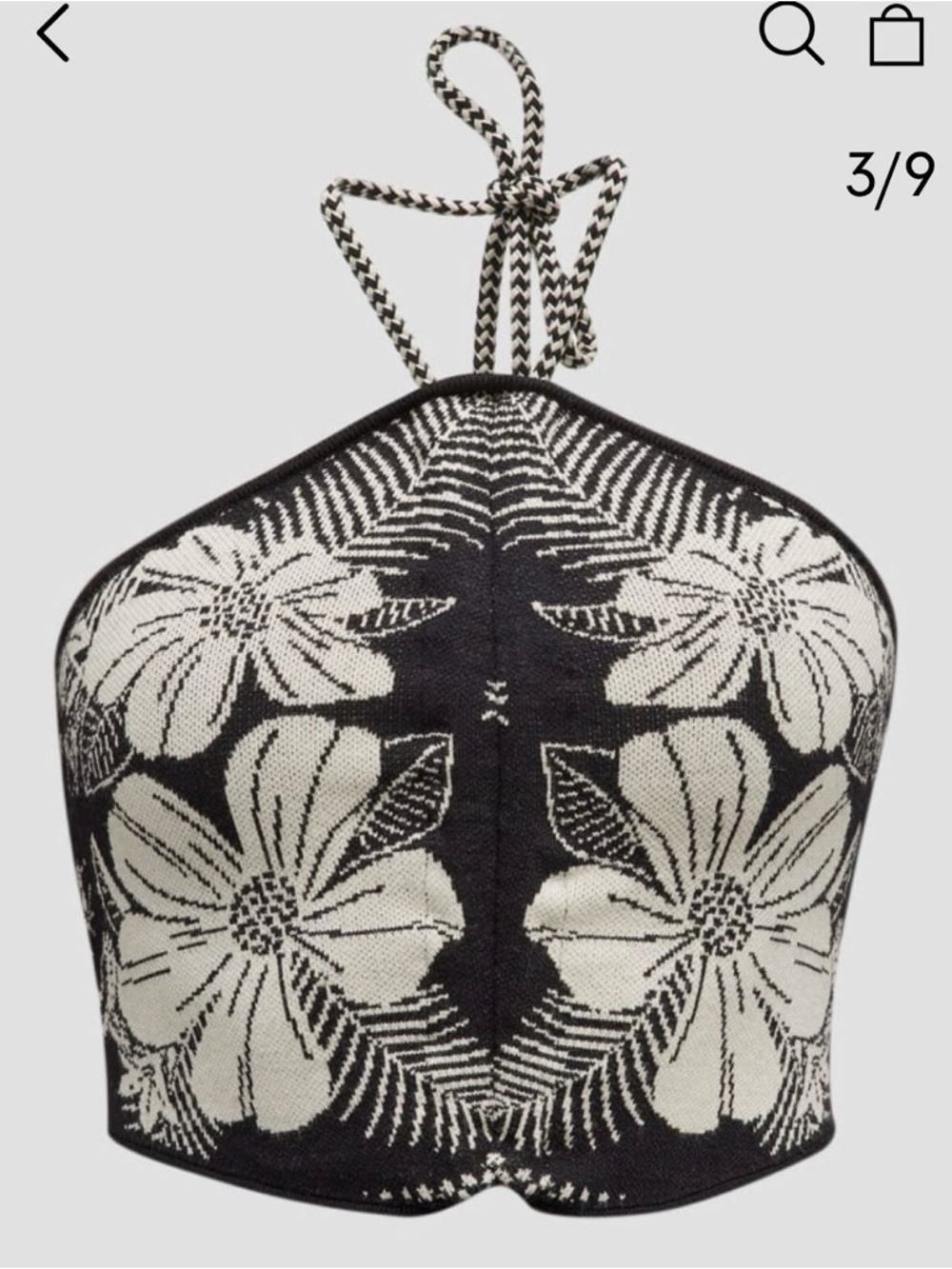 FARM Rio Black & Cream Floral Halter Knit Top (Crop) /XL